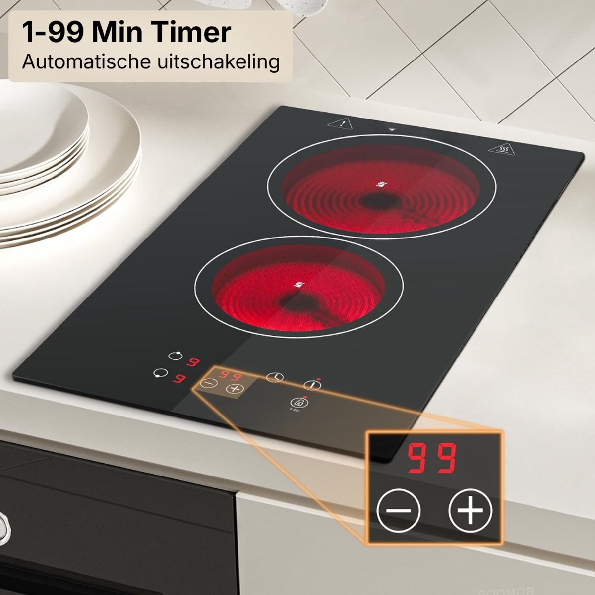 KIRA® Inductie Kookplaat Inbouw - 2 Pitten - Inductiekookplaat - Ingebouwde Inductiekookplaat - Zwart - 52cm x 30cm x 8cm