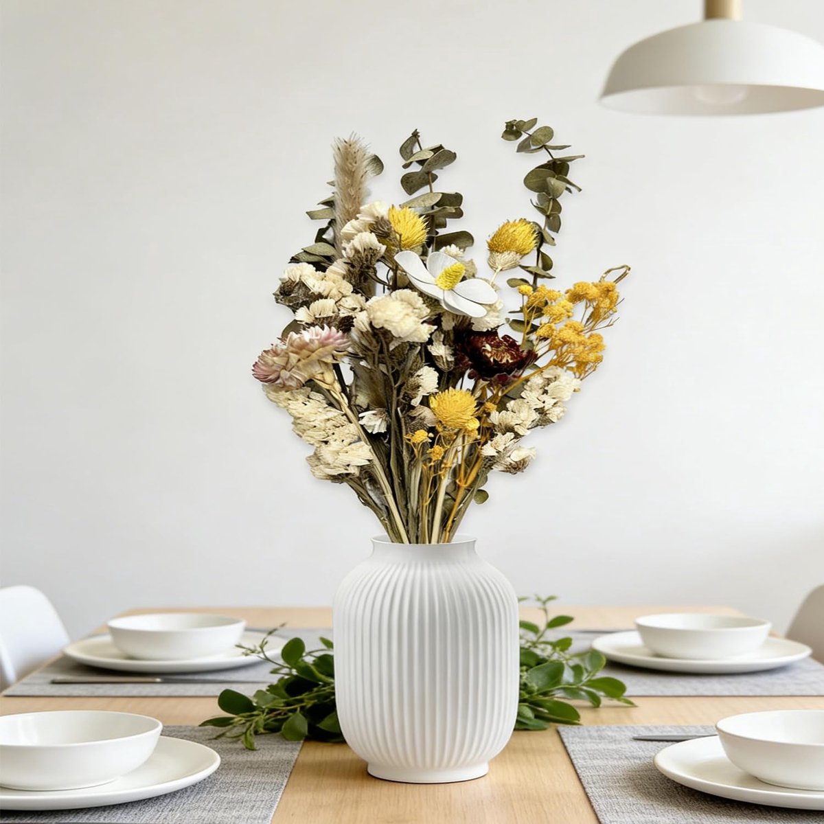 SnelShoppen - Natuurlijke gedroogde bloemen voor vaas, boho decoratie met echte bloemen, ideaal voor tafel, woonkamer, trouwdecoratie, 50 cm, stijl 2