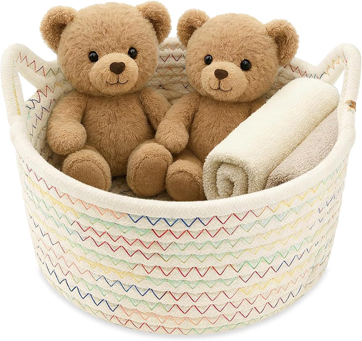 Gevlochten Opbergmand met Kattenoren - Set van 1 - Kleine Katoenen Opbergbox voor Badkamer, Slaapkamer en Kantoor - Decoratief en Duurzaam - 18 x 10 cm - Handgeweven Organizer