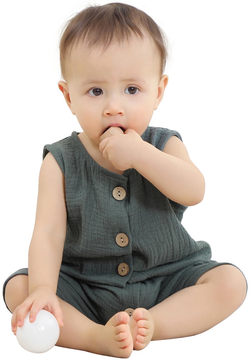 SnelShoppen - Mouwloze Romper voor Pasgeboren Jongens en Meisjes - Katoenen Body Outfits voor Zomer - Groen - 0-3 Maanden - Geschikt voor Feest en Dag