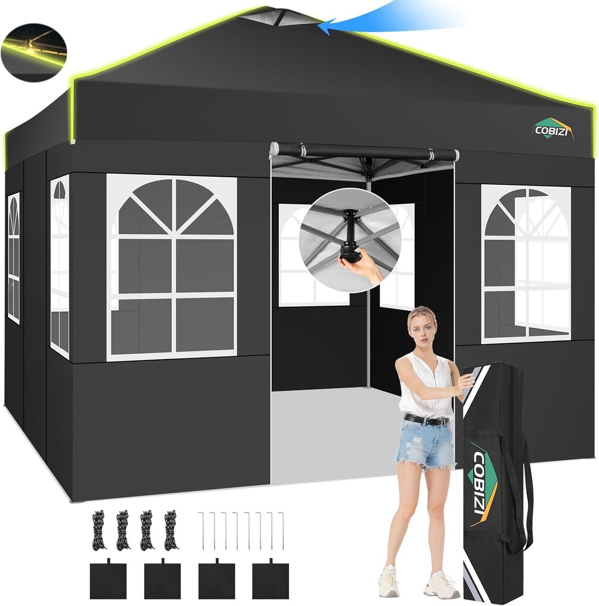 SnelShoppen - 3x3 Vouwpaviljoen Waterdicht en Winterbestendig met Centrale Vergrendeling, Partytent met 4 Zijwanden, Opvouwbaar, Anti-UV met Fluoresce