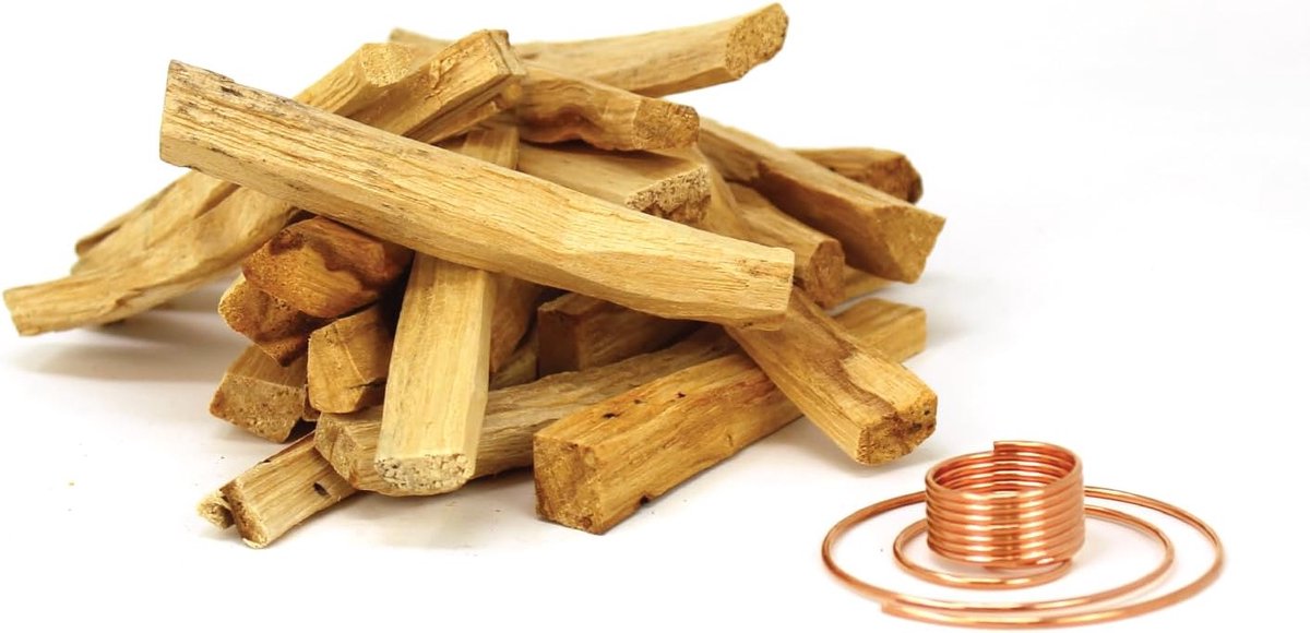 SnelShoppen - Palo Santo Set - 25 Sticks Ecuador + Koperhouder - 100% Natuurlijk Hout - Ideaal voor Meditatie, Yoga en Aromatherapie