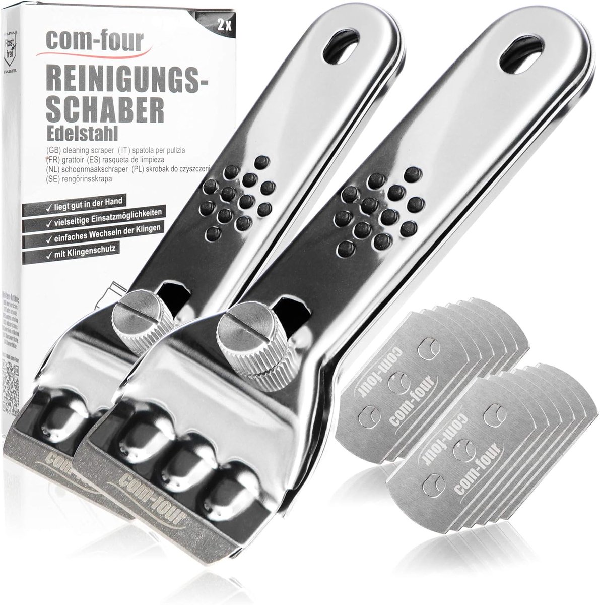 SnelShoppen - 2 x Ceramisch Kookplaat Schraper met Vervangbladen - RVS Keuken Schraper met Antislip Handvat en Bladbescherming (2 Stuks + 12 Bladen)