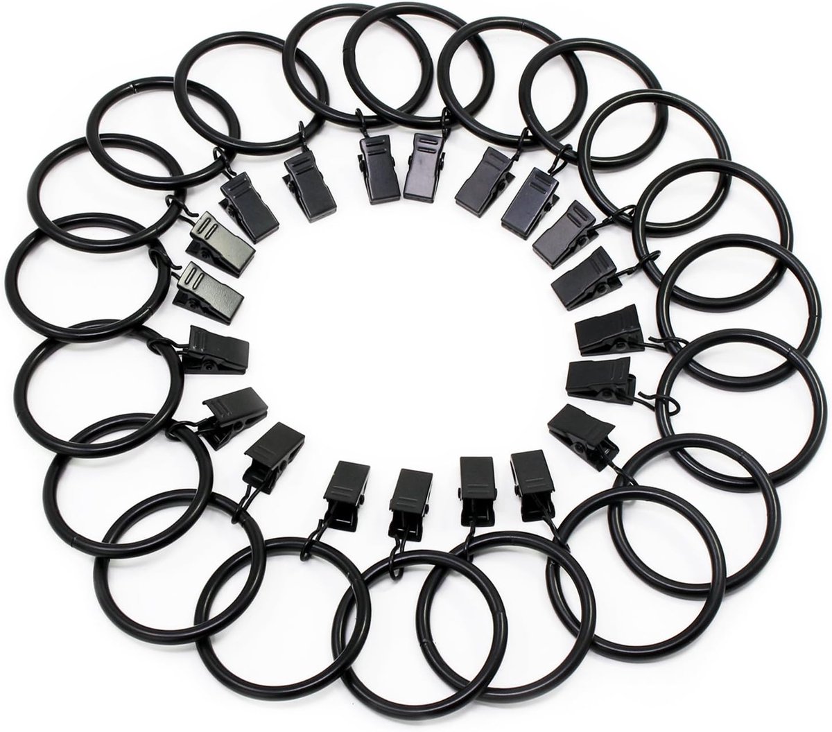 SnelShoppen - 20PCS Zwarte RVS Gordijnringen met Clips - 38MM Universele Gordijnhaak voor Thuisdecoratie - Duurzaam en Waterdicht