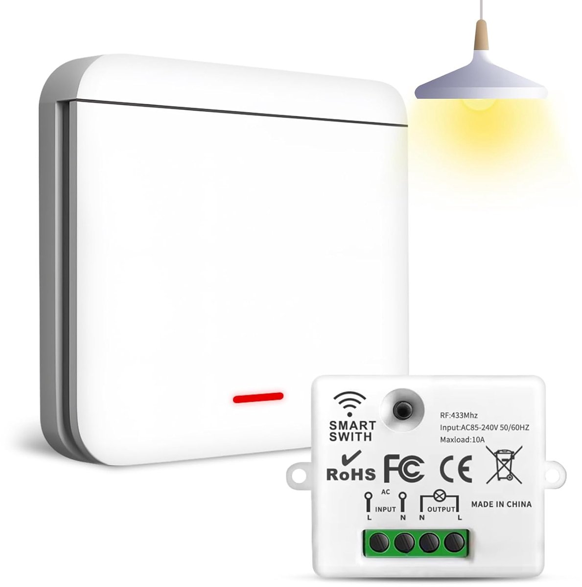 SnelShoppen - Wireless Switch 433MHz - Draadloze Muur Schakelaar met Ontvanger - Slimme Licht- en Stopcontact Bediening (2200W/10A) - Eenvoudige Insta