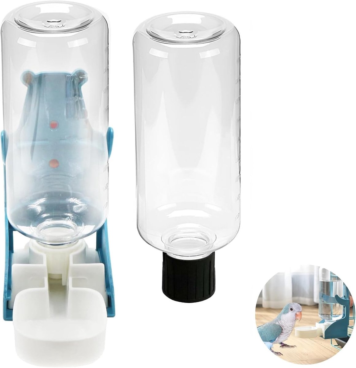 Automatische vogelwaterdispenser met 2 flessen van 500 ml, ideaal voor papegaaien, kanaries en kleine vogels, eenvoudig bij te vullen en gebruiksvriendelijk