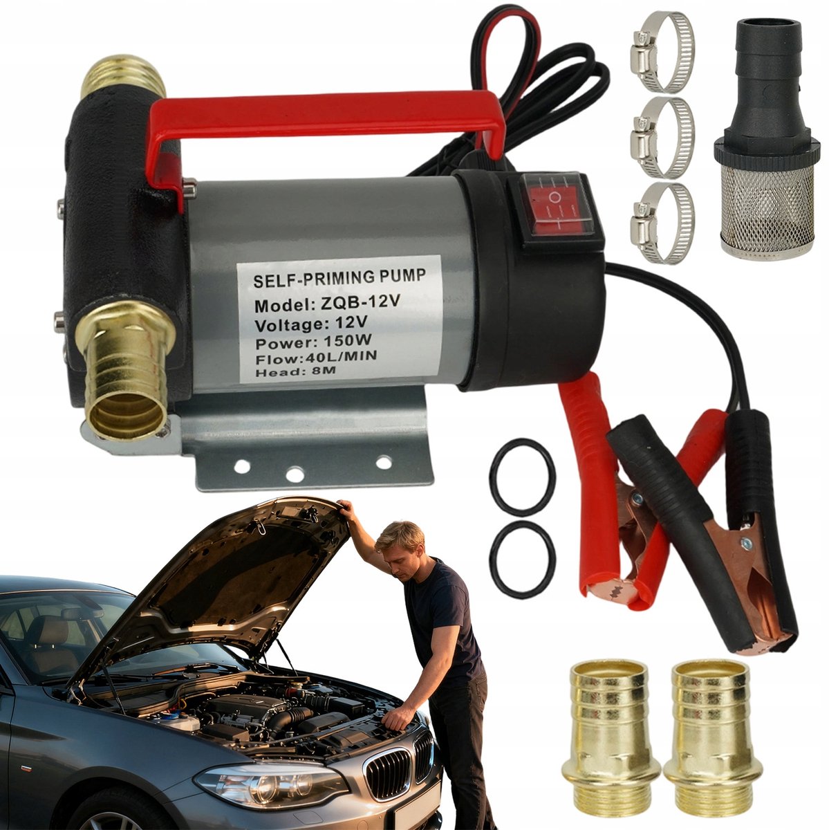 12V Universele Brandstofpomp - Elektrische Dieselpomp - 150W - 40 L/min - zelfaanzuigend - voor diesel en biodiesel - draagbaar - Auto-Onderdelen - Voor Landbouw en Bouw
