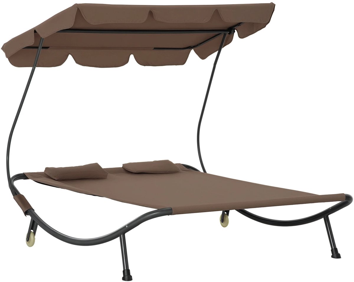 Atlasyx ligbed - Ligstoel - Relaxstoel - Zonnebed - Verstelbare tuinstoel - Tuinbed - Met wielen – 175 x 200 x 134 cm - Grijs