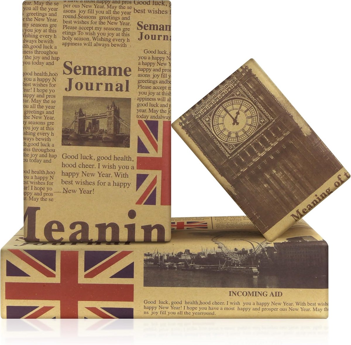 SnelShoppen - Vintage Londen Inpakpapier 4 Vellen Kraft 50x70 cm Big Ben Design Geschikt voor Verjaardag en Nationale Feestdagen