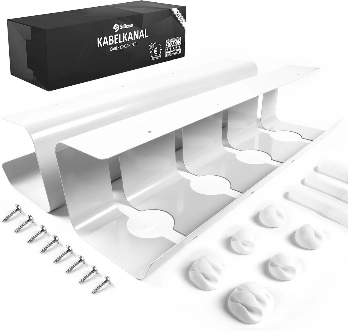 SnelShoppen - Set van 2 Witte Stalen Kabelgoten voor Onder Bureau - Stevige Kabel- en Draadorganizer voor Thuis en Kantoor - 43x12x10cm