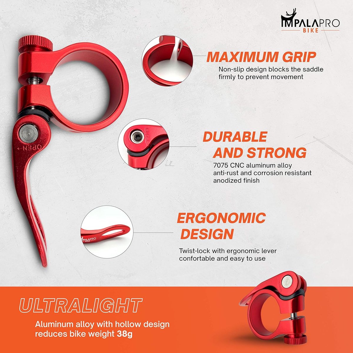 SnelShoppen - Fietszadel Slot met Snelle Ontgrendeling Klem voor Fietszadel en Zadelpen - Mountainbike Accessoire - Rood 34.9mm - Geschikt voor 27.2-3