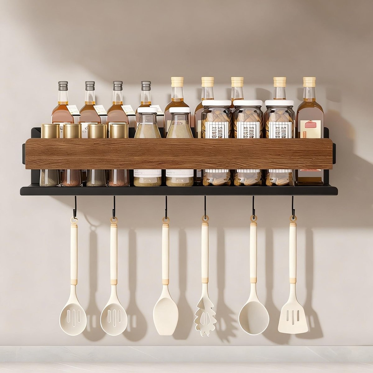 Dailygoods - Kruidenschap Set met 6 Haken - Muurmontage zonder Boren