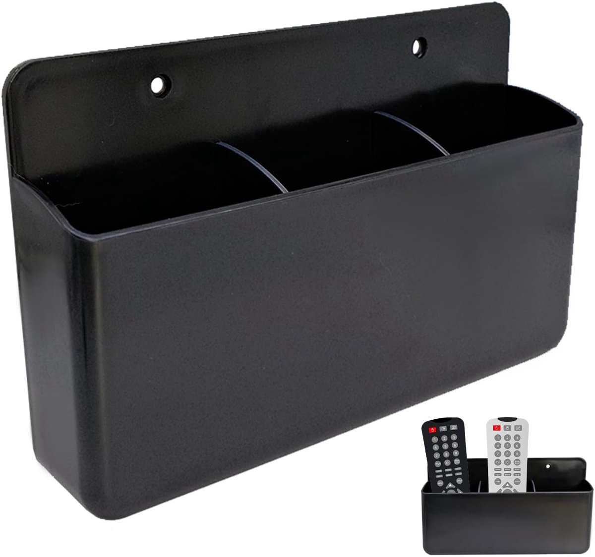 SnelShoppen - Remote Control Holder Wall - Zelfklevende Opbergbox voor Afstandsbedieningen - Universele Houder voor TV, Airco & Ventilator - Zwart - 2