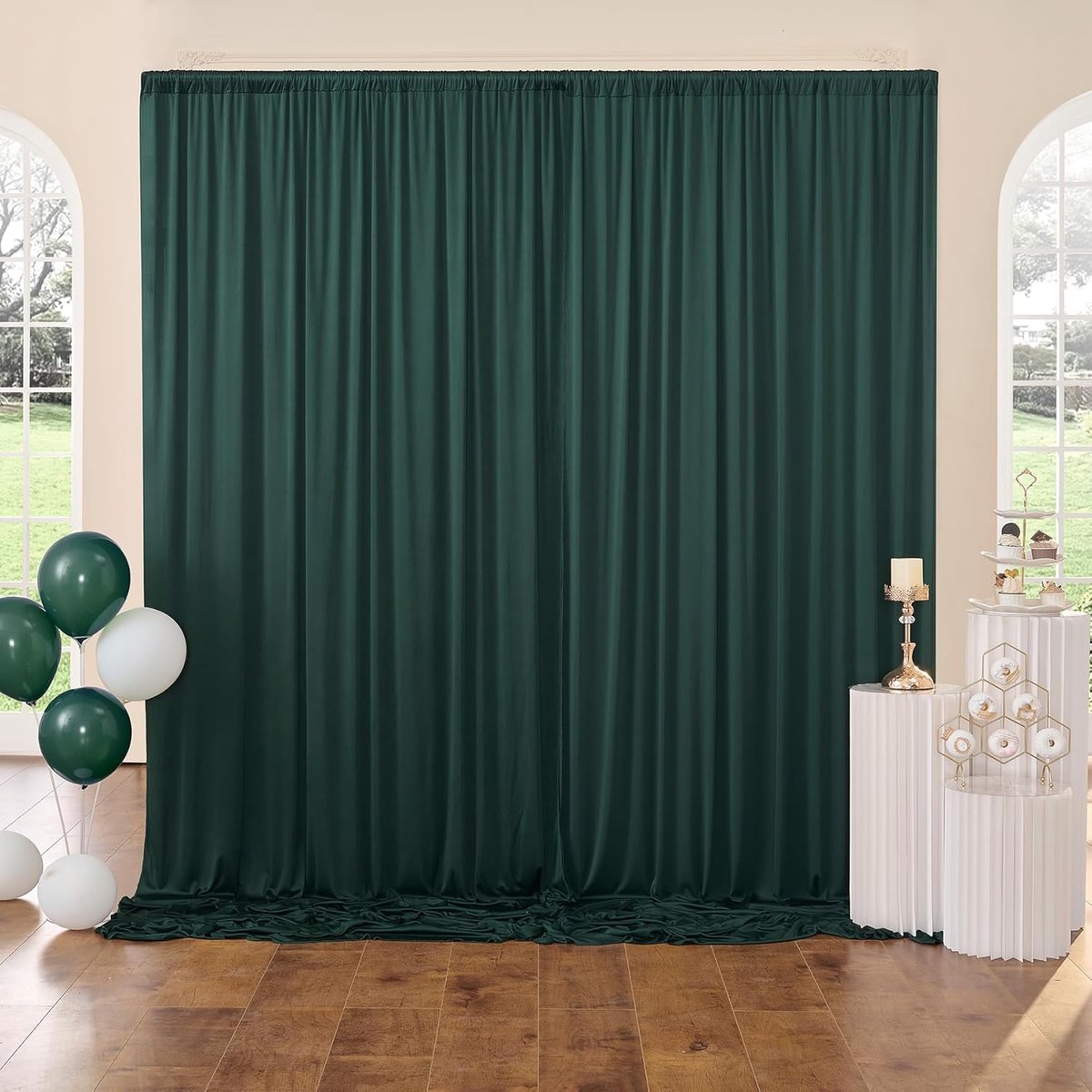 SnelShoppen - 3x3m Hunter Green Achtergrond Gordijn Decoratie voor Bruiloft Jungle Party Verjaardag Foto Wand Achtergrond met 2 Platen 1.5x3m Kreukvri