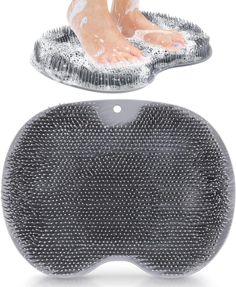 SnelShoppen - Foot and Back Rubber Massage Brush, Silicone Badmat voor Voeten en Rug, Peeling en Circulatie, Grijs, Perfect voor Douche en Ontspanning