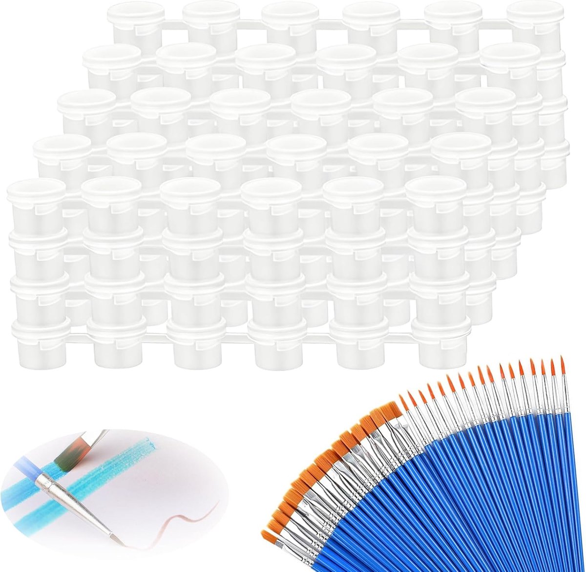 SnelShoppen - Mini Kleurpotjes met Deksel 5ml - 120 Lege Kleurcontainers en 30 Penseeltjes voor Schilderen en Knutselen - Perfect voor Kinderen en Cre