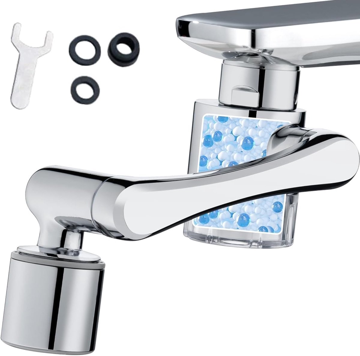 SnelShoppen - Faucet Filter Transparant Anti-Kalk 1080° Draaibaar 2 Modi Waterbesparend Keuken Badkamer