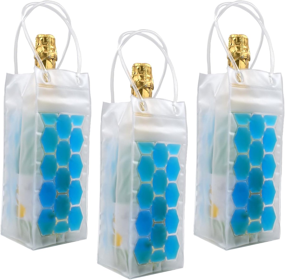 SnelShoppen - Cooler Bag voor Wijnflessen - Transparant, 3-Pack (Blauw) - Ideaal voor Feesten, Picknicks, en Kamperen - Duurzaam PVC met Verstevigde H