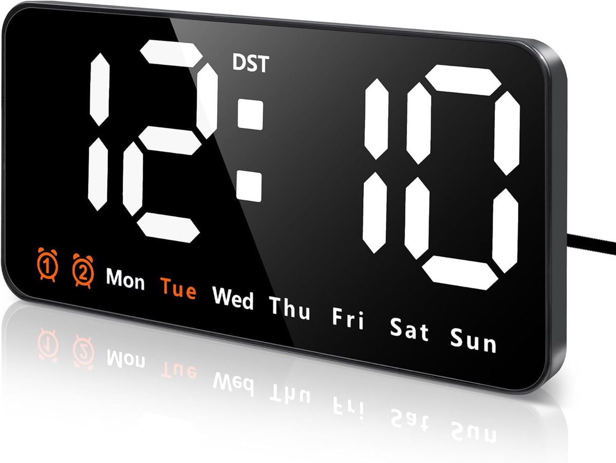 SnelShoppen - 9 Inch Digitale Wandklok met LED Display, Tafelklok, Dual Alarm, Verstelbare Helderheid, Snooze, 12/24 Uur, Modern voor Woonkamer en Sla