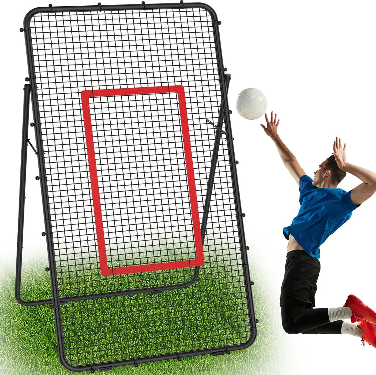 SnelShoppen - Verstelbaar Volleybalrebounder Net 2,2 x 1,2 m - Trainingsapparaat voor Slagen, Serveren, Passen, Spike-oefeningen - Voor Volleybal, Hon