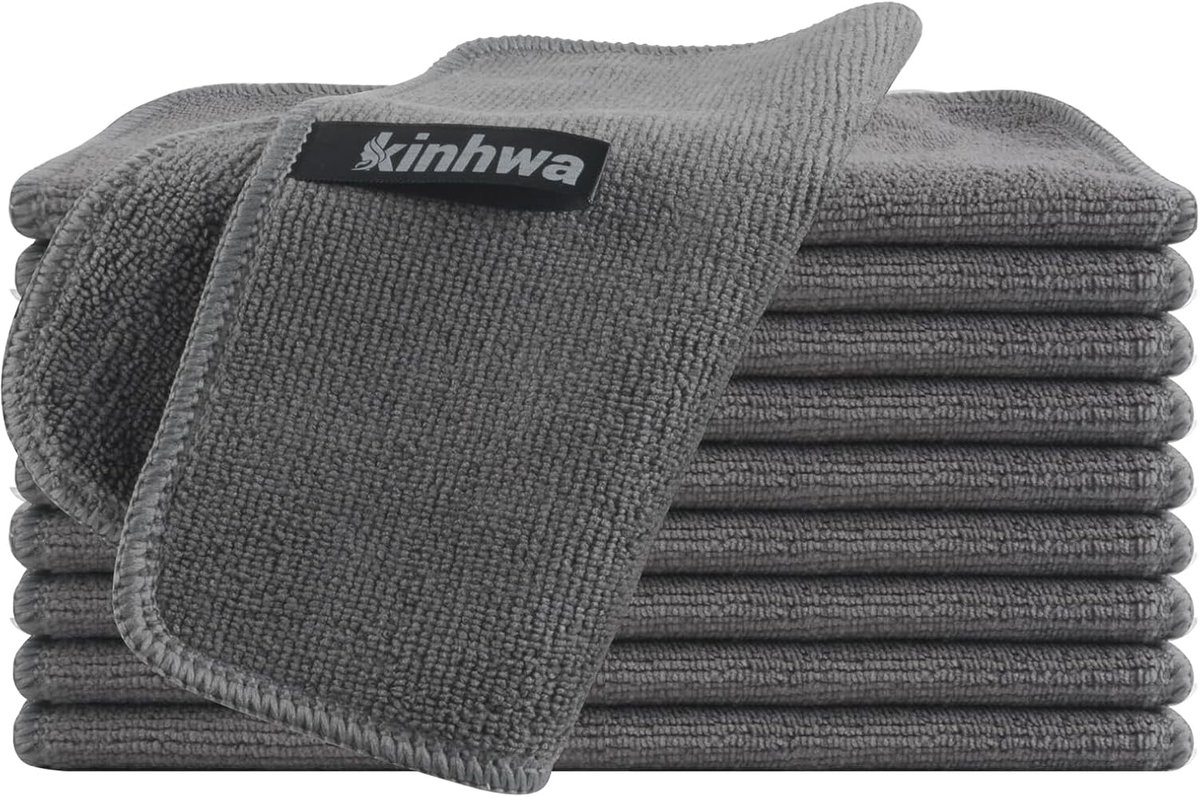 SnelShoppen - Microfibre Doeken Grijs - 10 Stuks, Multifunctionele Schoonmaakdoeken voor Keuken, Badkamer, Ramen, Lintvrij en Milieuvriendelijk, 20x20