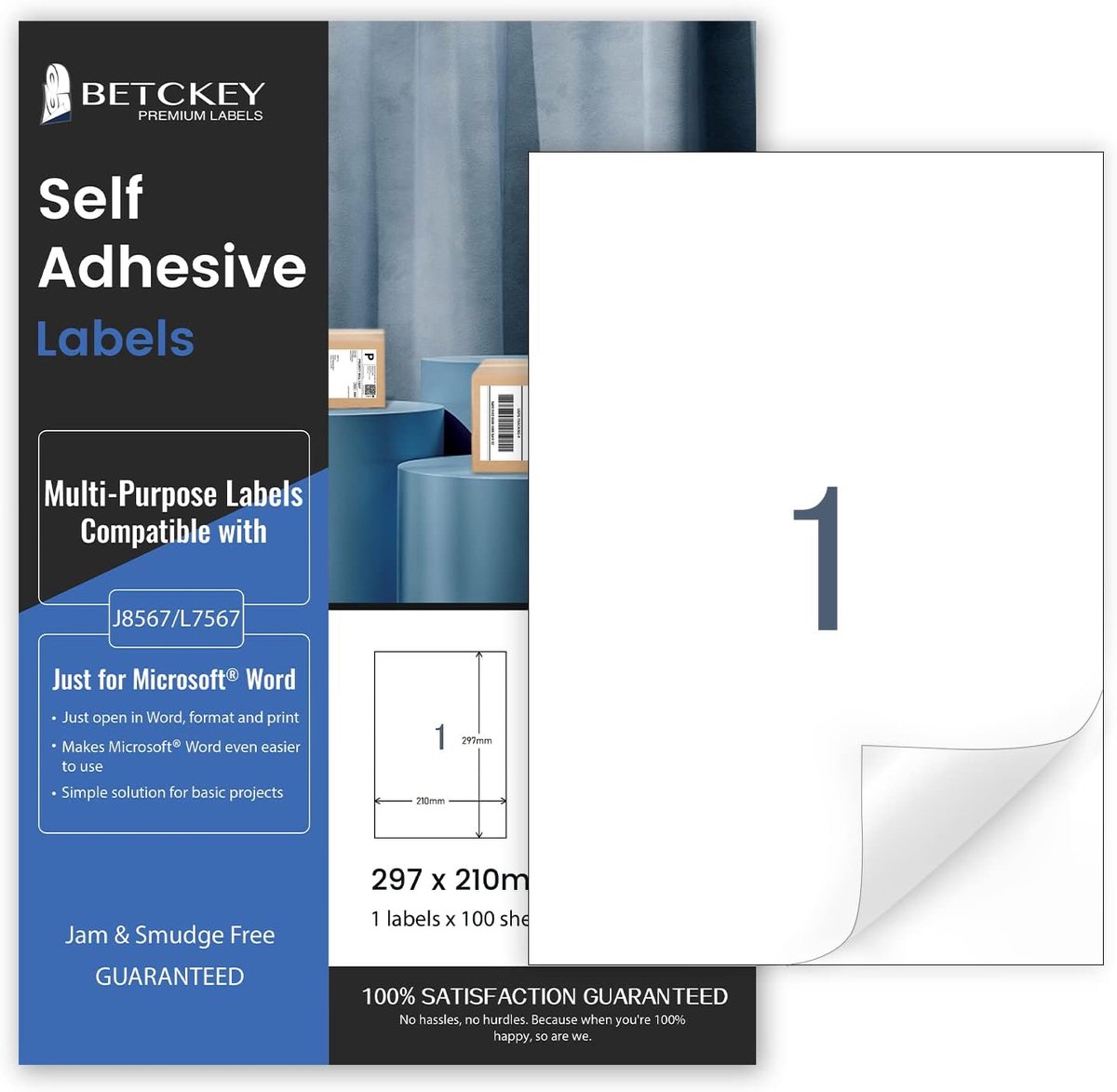 SnelShoppen - 300 A4 Stickerpapier Labels, Zelfklevend, Printbaar Volledig Vel voor Inkjet en Laser Printer, 210 x 297mm, Wit, Mat, Ideaal voor Kantoo