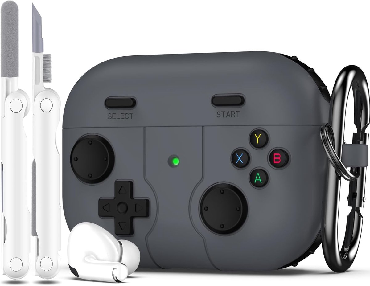 SnelShoppen - AirPods Pro 2e/1e Generatie Case Cover met Schoonmaakset - Klassieke Handheld Game Console Design - Zachte Siliconen Bescherming - Grijs