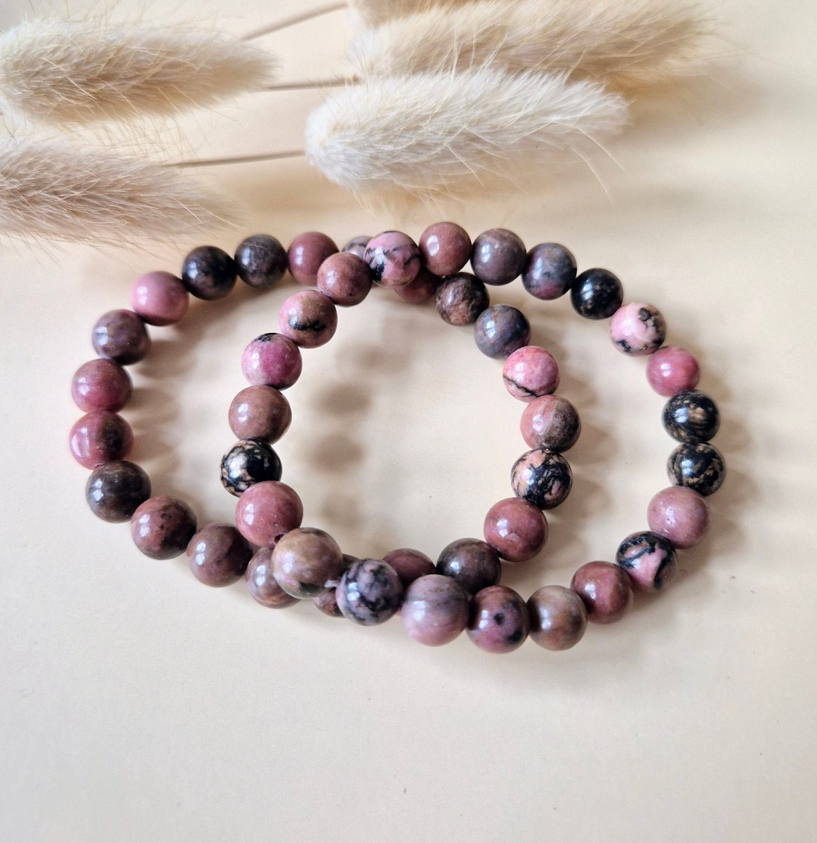 Edelsteen armband met 8mm ronde kralen - Rhodoniet