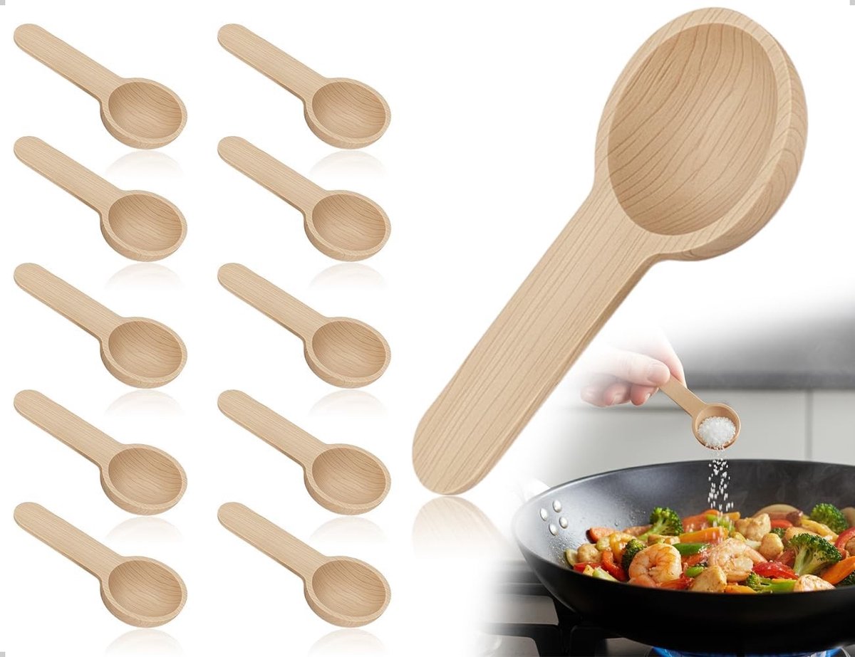 Multifunctionele houten lepels - Set van 10 kleine lepels voor specerijen, suiker en honing (6,8 cm)