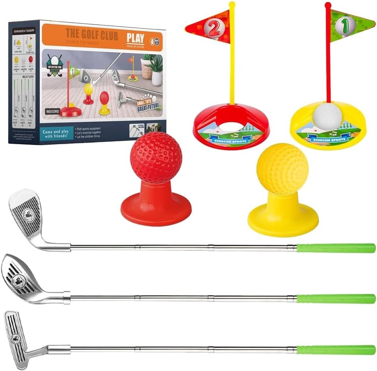 Mini-golfset voor kinderen - 12 stuks met intrekbare golfclubs, perfect voor binnen en buiten, sportspel en cadeau voor jongens van 3-8 jaar