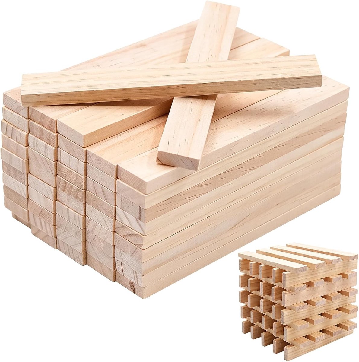 Houten knutselblokken voor creatieve projecten, 50 stuks, 160 x 22 x 8 mm, perfect voor modelbouw, DIY decoratie en vensterbank versiering