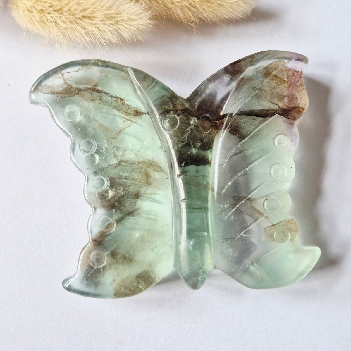 Fluoriet Vlinder Carving – 10 cm Edelsteen #15