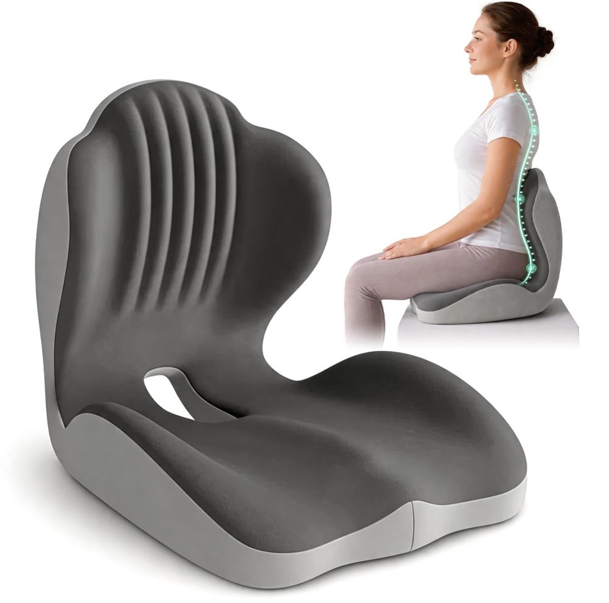 Ergonomisch zitkussen met lendensteun - multifunctioneel orthopedisch zitkussen voor bureaustoel, auto, eetkamerstoel, vrachtwagen - Grijs