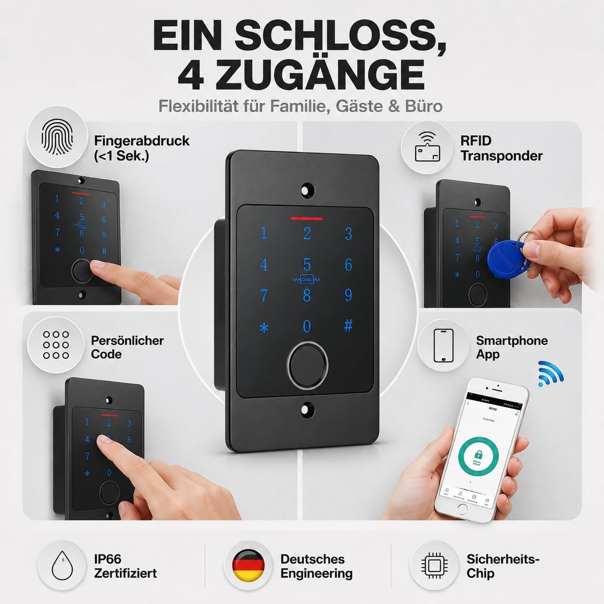 Smart Lock-toegangssysteem met vingerafdruk en RFID: elektronisch slot voor voordeur, IP66, code en transponder, elektrisch slot voor buiten, slim slot — cadeau in Elektronica - foto 2
