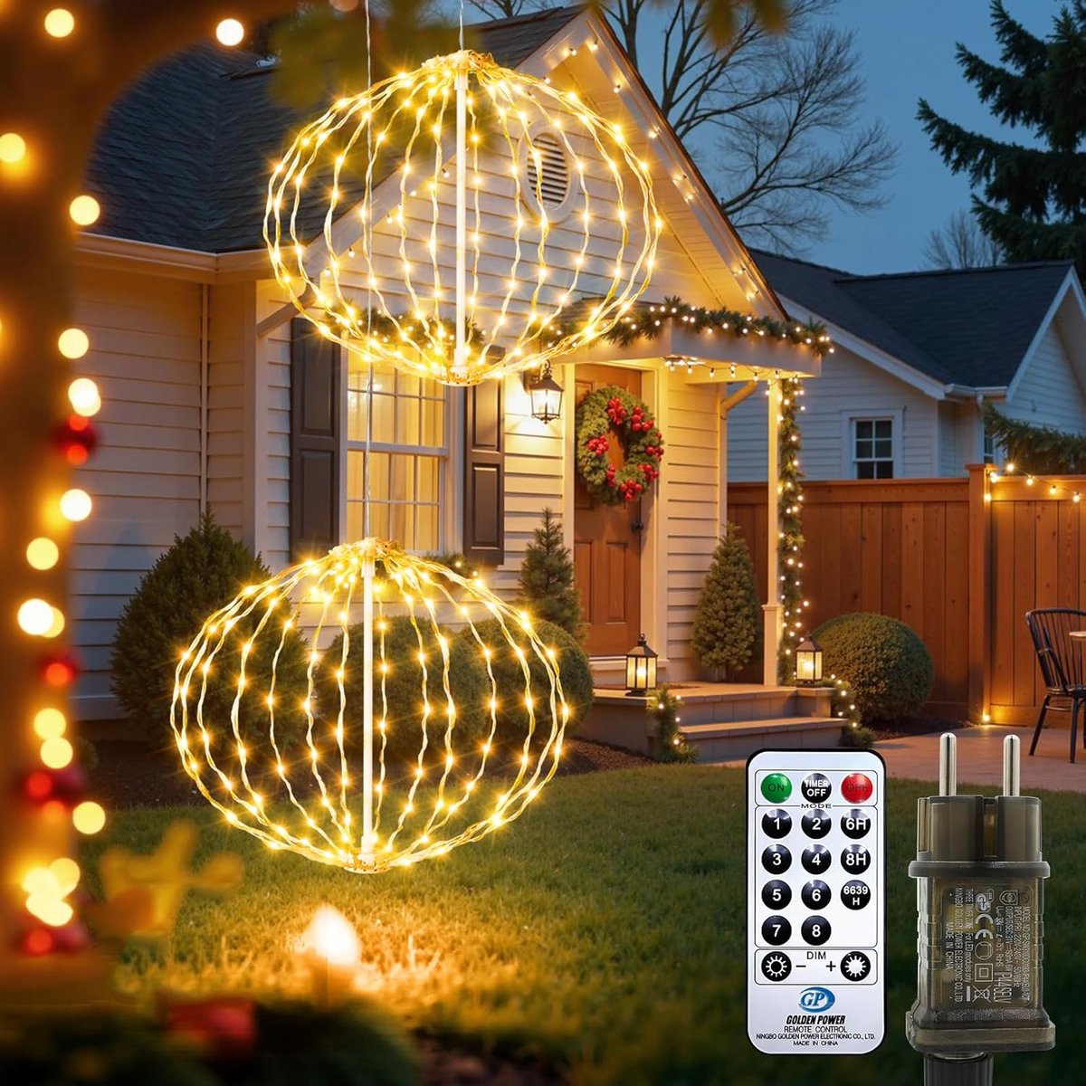 SnelShoppen - 2x LED Kerstlicht Ballen 20 cm Warm Wit - 81 LEDs - Waterdicht IP65 - Buitenverlichting voor Tuin, Balkon, Eaves, Ramen, Feestdecoratie