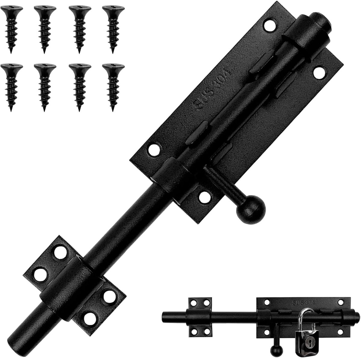 SnelShoppen - Robuuste Deurslot, RVS Schuifbout, Deurslot met Sleutelgat, Deursluiting, 200mm RVS, Latch Slot voor Deuren, Tuinpoort en Raam, Weerbest
