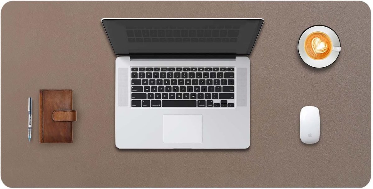 SnelShoppen - Desk Pad XL 80x40cm - Desk Blotter en Mouse Pad - PU Leer Waterdicht + Suède Antislip - Ideaal voor Schrijven, Werken & Gaming (Mud)