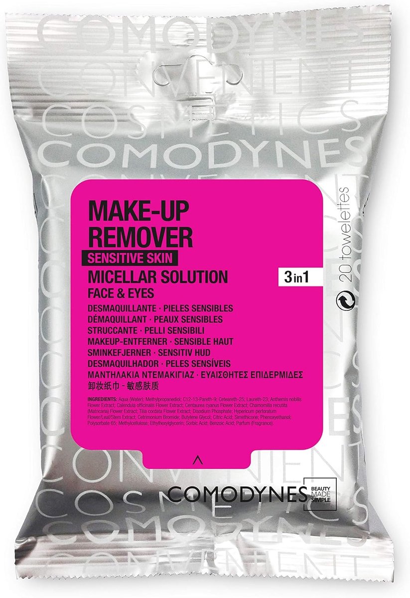SnelShoppen - Comodynes Make-up Remover Doekjes, Micelle Technologie, Zachte Reiniging, Voor Gevoelige Huid, Compacte Reisformaat, 20 Stuks