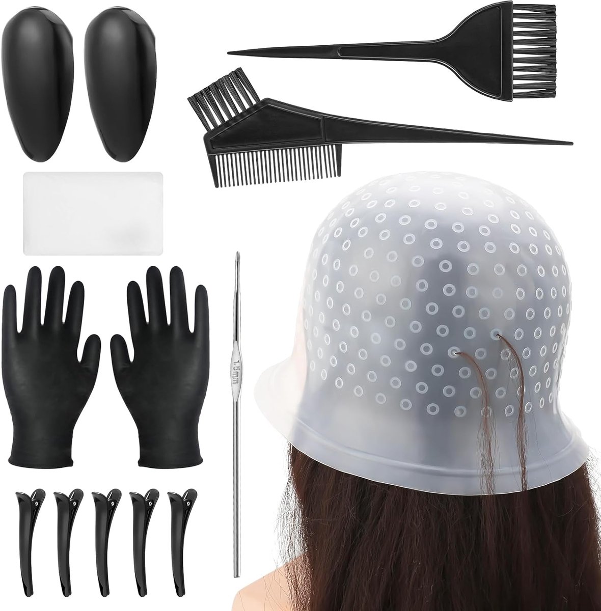 SnelShoppen - 11-delige DIY Haarverf Set met Borstel, Siliconen Highlight Cap, Kleuraccessoires, Handschoenen en Kam voor Thuis Haarverf en Kleuren