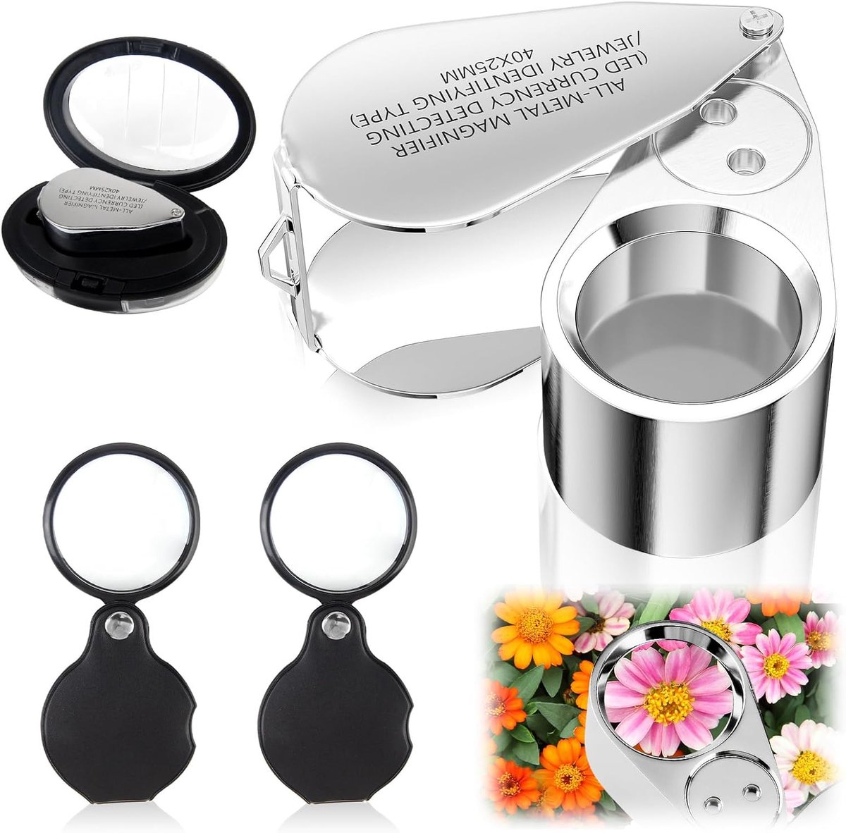 SnelShoppen - Juweliersloep met Licht en 40x Vergrootglas, 2 Zakvergrootglazen voor Postzegels, Munten, Antiek, Lezen, Sieraden Reparatie, Knutselen (
