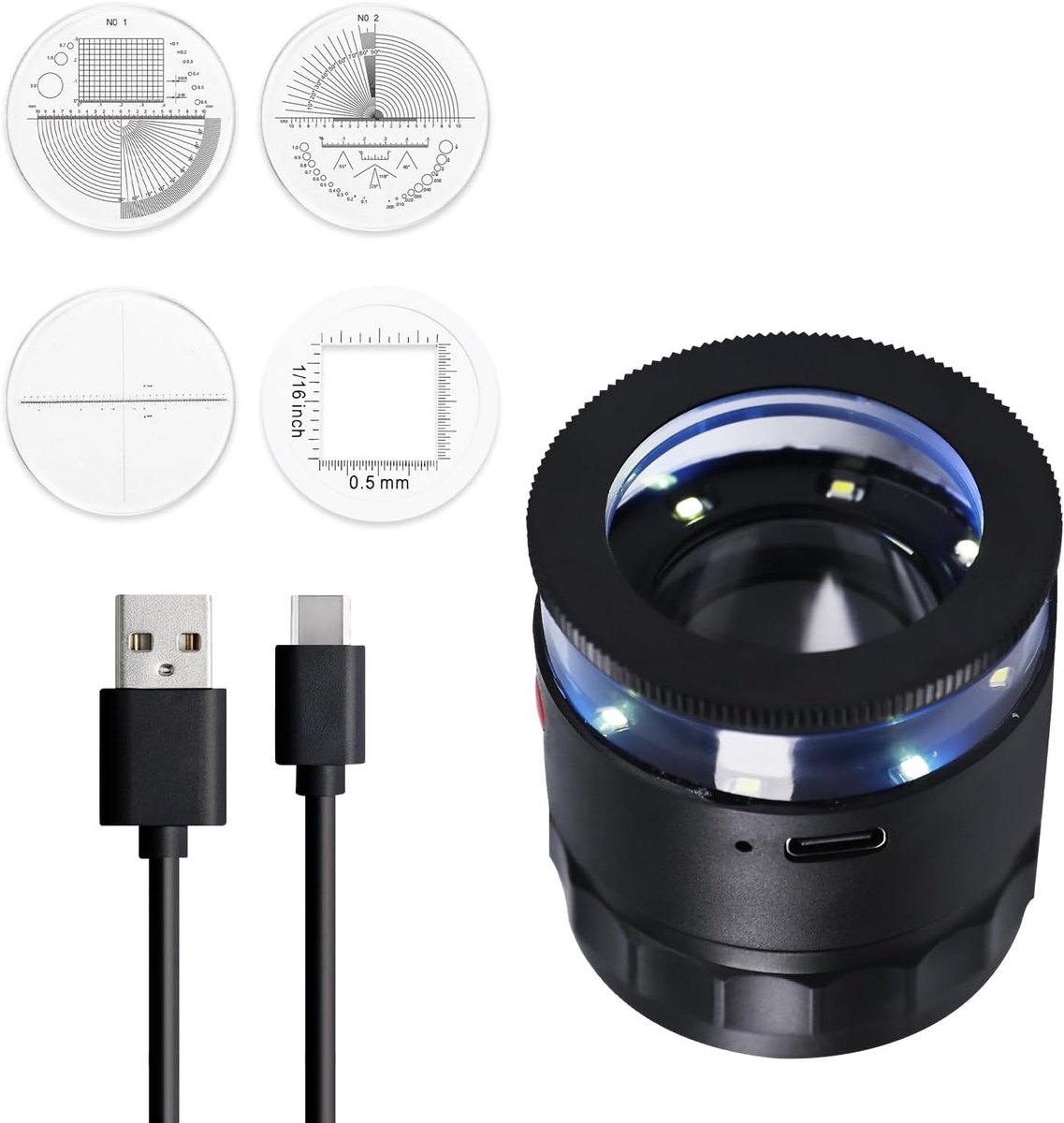 SnelShoppen - LED Vergrootglas 10x voor Sieraden met UV en LED Verlichting, Oplaadbare Juweel Loupe met Verstelbare Focus en 4 Reticule Schalen voor J