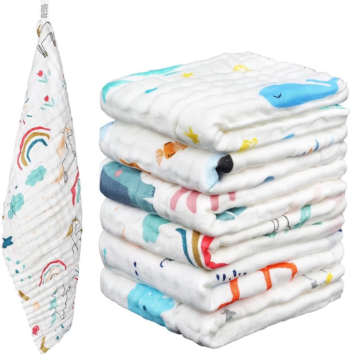 SnelShoppen - Pack van 6 Baby Muslin Doeken 25 x 50 cm Zachte Absorberende en Ademende Burp Cloths 100% Katoen voor Jongens en Meisjes