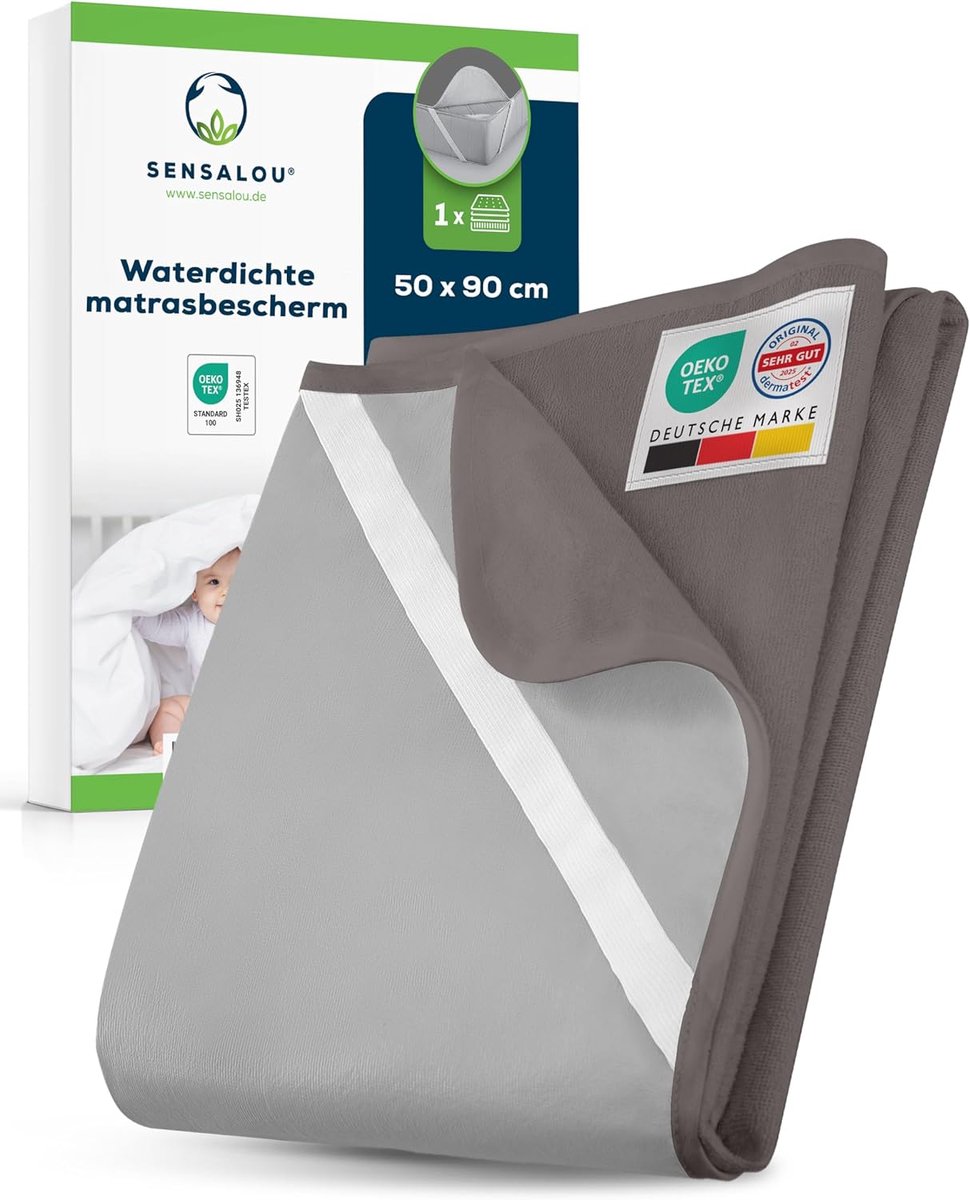 SnelShoppen - Waterproof Matras Overtrek 50 x 90 cm Grijs - Ademend Badstof Met Geruisloze Waterdichte Bescherming, Elastische Hoekbanden, Wasbaar tot
