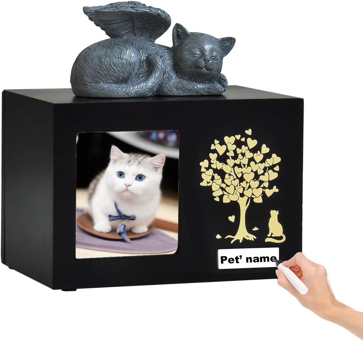 SnelShoppen - Custom huisdier gedenkurnen voor katten, houten box als cadeau voor je geliefde huisdier, crematie urnen, unieke herinneringen