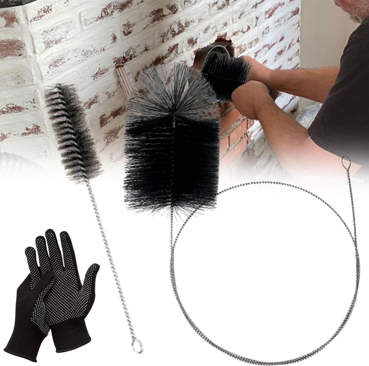 SnelShoppen - Stove Pipe Brush & Fireplace Brush Set, Chimney Broom met Push Bar, Staal Dr