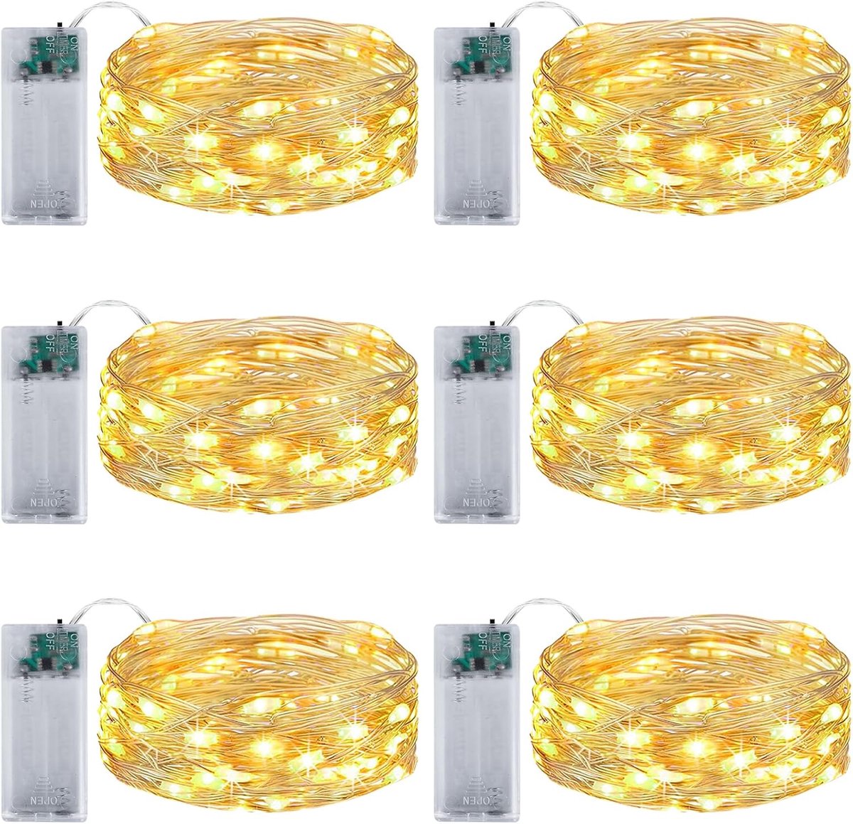 SnelShoppen - Pack van 6 LED Sfeerverlichting Met Timer - 3 m 30 LED Copper Draad Fairy Lights - Batterij Aangedreven voor Feest, Slaapkamer, Kerst, B
