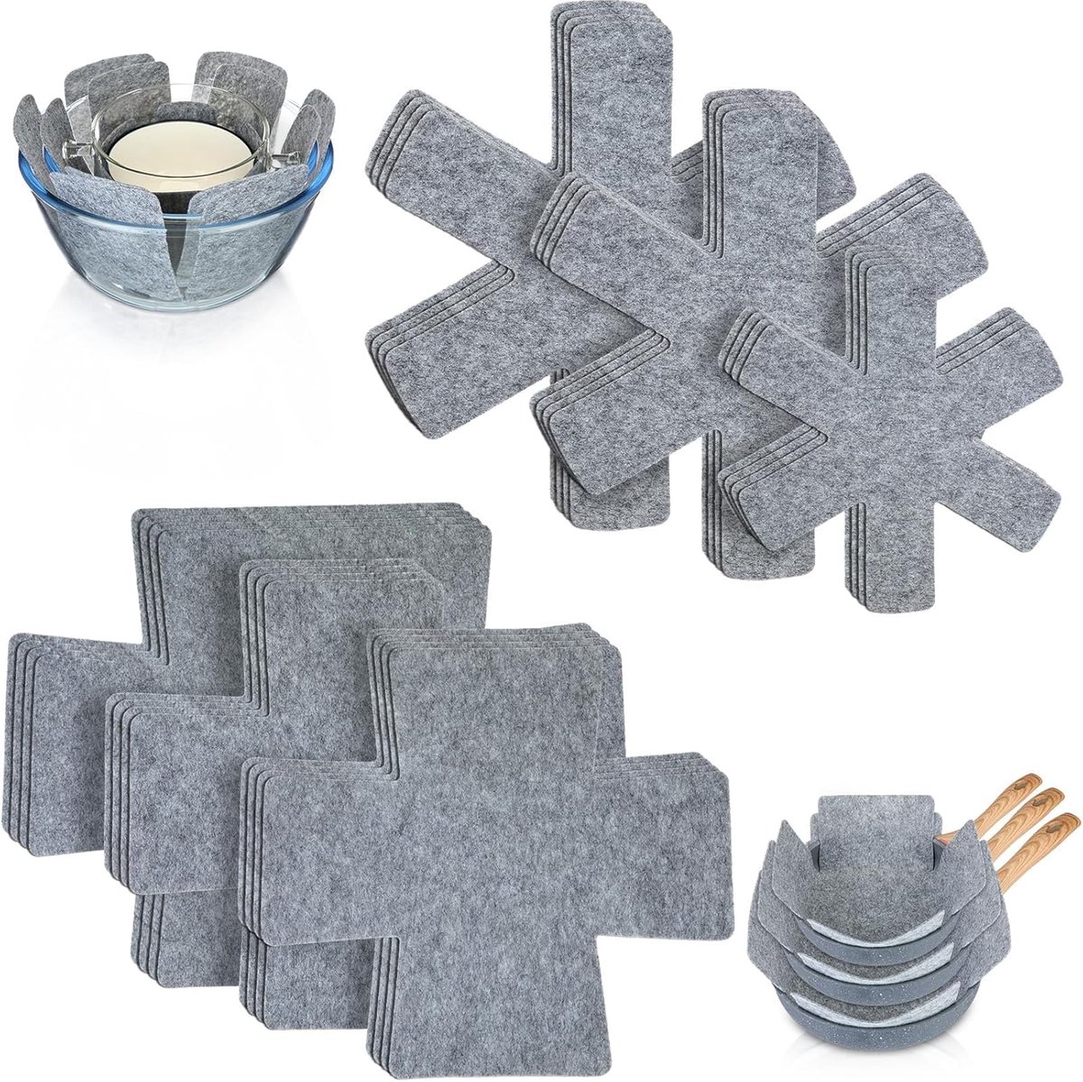 SnelShoppen - Set van 10 Hittebestendige Pannenbeschermers van Vilt - Stapelbare Pannenbescherming voor Potten, Servies en Keukenaccessoires - Duurzaa