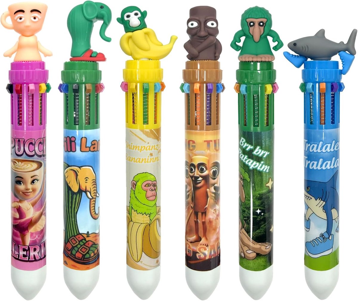 SnelShoppen - Multicolored Ballpoint Pens 6-Pack - 10-in-1 Kleurige Rollerball Pennen 0.5mm - Retractable Kleurpotloden voor Kids, School en Office