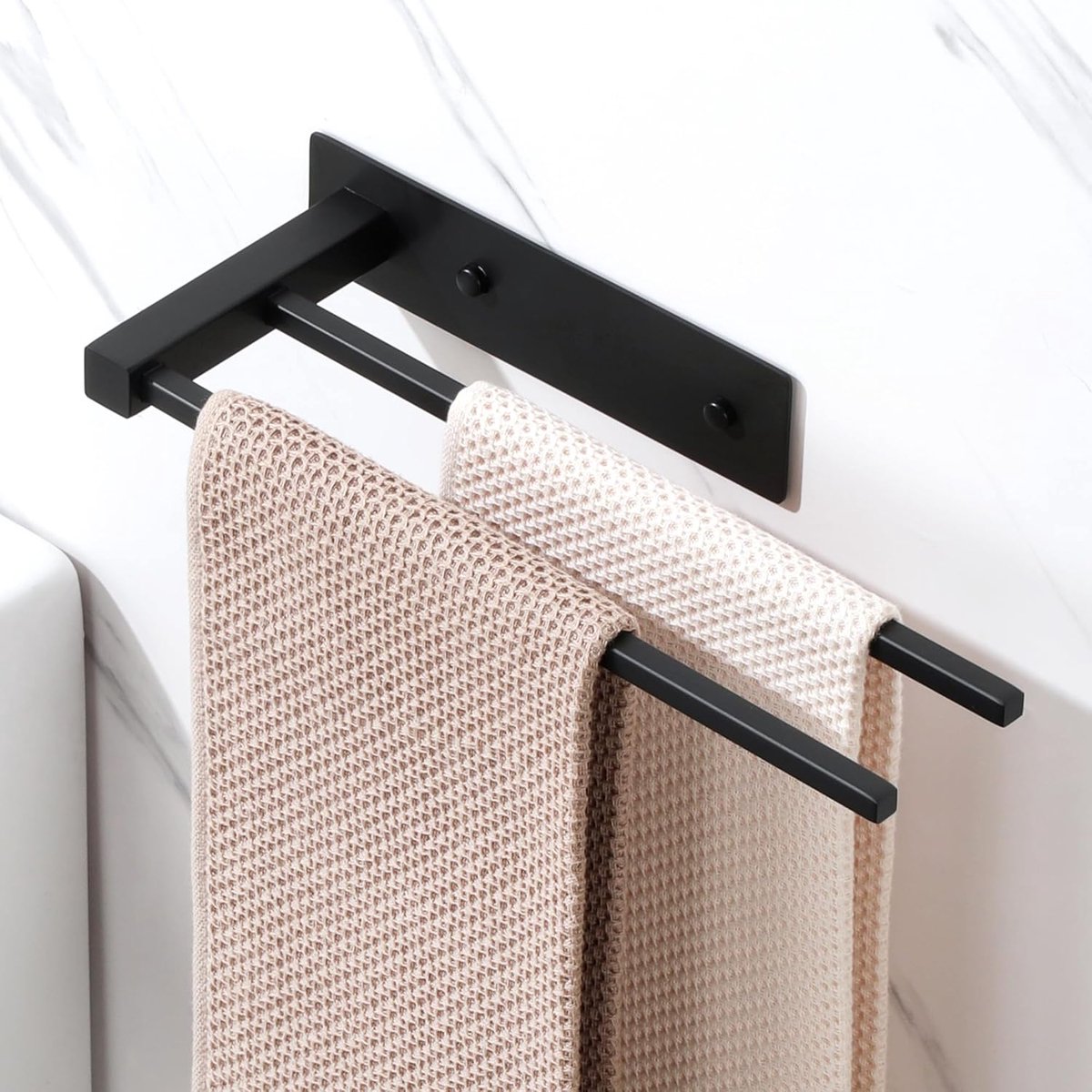 SnelShoppen - Zelfklevende Handdoekhouder - Dubbele Pole Handdoekrek Rvs - Ideaal voor Badkamer - Modern Design - 2 Polen - Roestvrij Staal - Wandmont