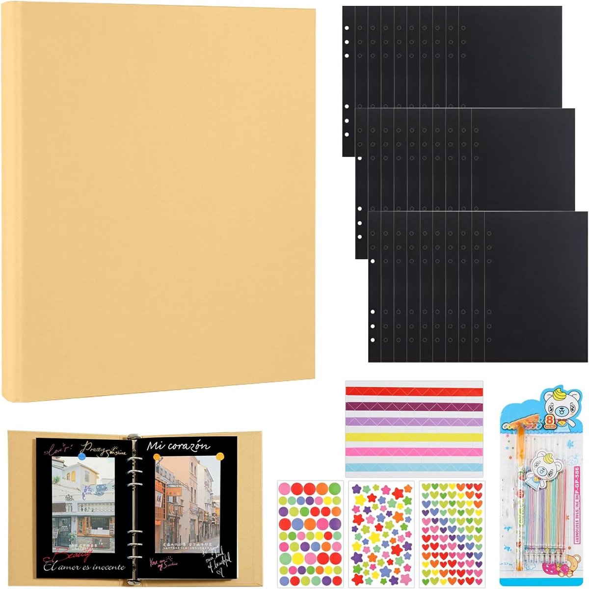 SnelShoppen - A5 Ringbinder, DIY Scrapbook, Fotoalbum met 30 Pagina's, Zwart, Klein Fotoboek voor Passen, Perfect voor Graduatie, Verjaardag, Bruiloft